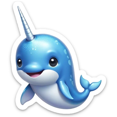 Cinematic Cute Narwhal Portrait Emoji, Head tilted playfully and inquisitively, with a glossy, shimmering body highlighted by its iconic tusk and sparkling eyes filled with wonder, Simplified yet irresistibly adorable features, highly detailed, glowing with a warm, friendly glow, high shine, affectionate and lively, stylized with a touch of whimsical charm, bright and endearing, soft glowing outline, capturing the essence of a mischievous marine marvel that feels like it could frolic out of the screen into your heart! sticker