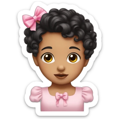 Baby with short blackhair and curl and pink bow sticker