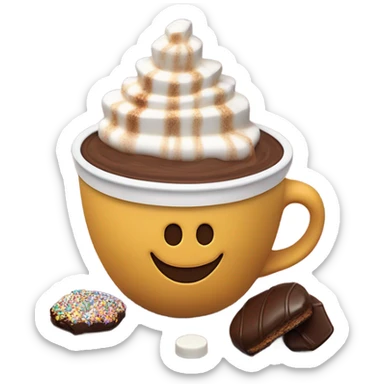 a double chocolate hot chocolate with toasted marshmallow, a chocolate covered s’more, and a chocolate covered marshmallow in a cup that says JoJo’s sticker