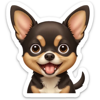 A high-resolution digital illustration of a cute black and tan chihuahua with big eyes yawning. portrait in a clean,realistic style sticker