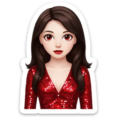 Bride of Dracula with long dark brown hair, red sequin outfit sticker