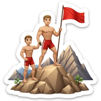 dağın tepesine çıkmayı başaran vedağa kırmızı bir bayrak diken adam sticker