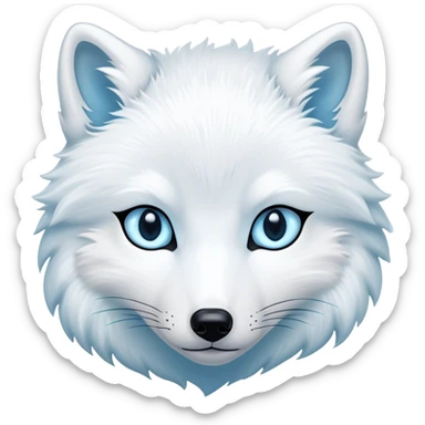 Cinematic Noble Arctic Fox Portrait Emoji, Poised and regal, with a compact, agile build and a luxurious, pure white Fur accented by a subtle hint of icy blue, deep-set soulful piercing eyes, Simplified yet sharp and sophisticated features, highly detailed, glowing with a soft, dignified glow, high shine, intelligent and cunning, stylized with an air of arctic elegance, focused and attentive, soft glowing outline, capturing the essence of a watchful and confident fox, so majestic it feels as though it could dash out of the screen with effortless authority! sticker