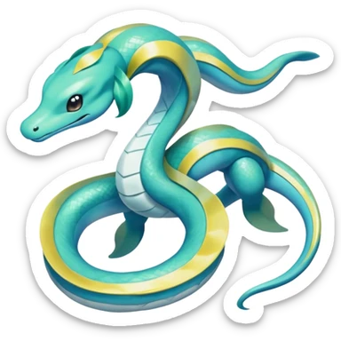 Sleek Serpentine Aquatic Ribbon-bodied Elegant Pokémon-Fakémon-Digimon-Creature, (full body) sticker
