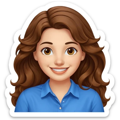 30 yr old italian woman, long brown wavy hair, big brown eyes, huge smile, bright blue shirt, no bangs, a bit chubby sticker