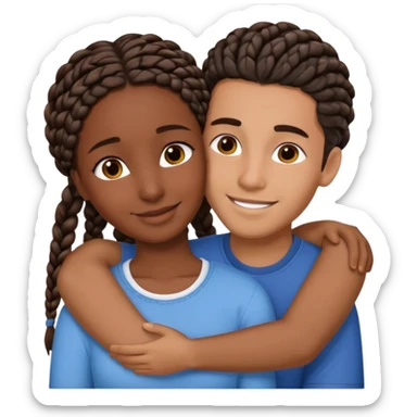 dark skin, black girl with black and brown braids, hugging her middle eastern boyfriend with brown hair and medium to light skin sticker