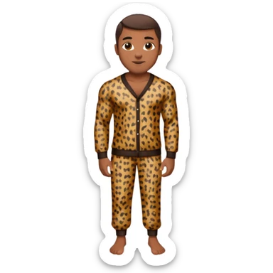 Handsome Black man with brown skin tone, with muscular build, wearing long sleeve leopard print pajamas and white slippers sticker