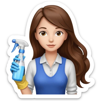 beautiful girl with long brown hair cleaning sticker