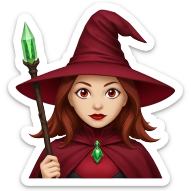 Wicked Witch of the East from the Wizard of Oz with light skin, red eyes, brown long hair, dark red outfit sticker