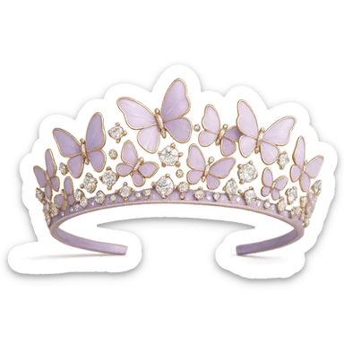 butterfly crown with a violet base, butterflies in pastel purple enamel, sparkling gems sticker
