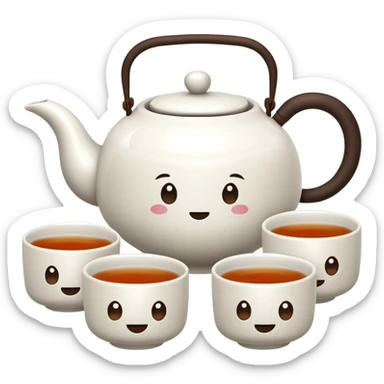 Chinese tea set with small teapot and cups for Kung Fu tea ceremony, emoji style sticker