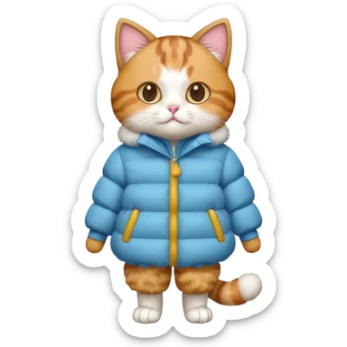 a full body of cute cat with puffer clothes sticker