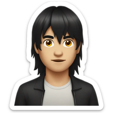 Boy with black hair mullet hairstyle, and demon horns sticker