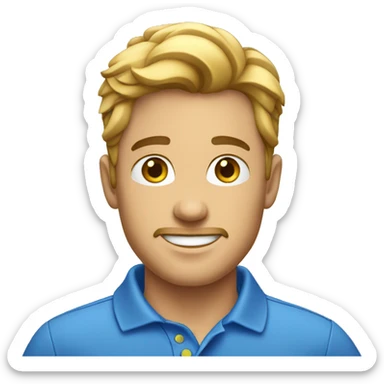 Homem de blusa polo azul , cabelo baixo ,  sticker