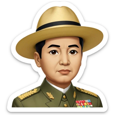 ​Cinematic Realistic Portrait of Sukarno, depicted in a lifelike, realistic style based on his iconic portrait, showcasing his thoughtful, charismatic expression in period attire, rendered with detailed textures and warm, evocative lighting that captures his pioneering spirit and national pride, sticker