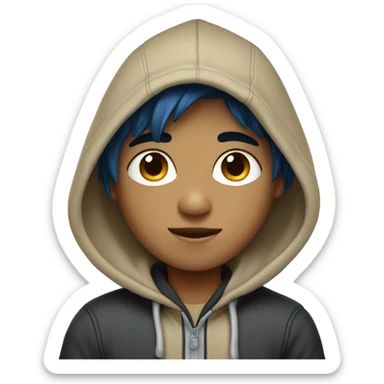 Tan boy with hoodie and black hair and blue highlights  sticker