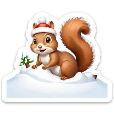 squirrel poking its head out of snow hill with christmas lights wrapped around head sticker