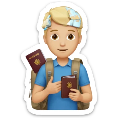 blonde haired Traveler character with passport, backpacker, male sticker