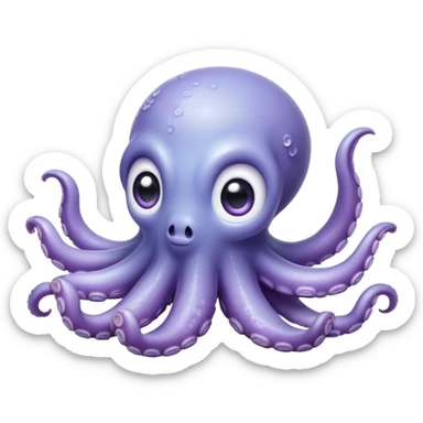Cinematic Cute Baby Octopus Portrait Emoji, Head tilted slightly in a curious and endearing way, featuring a smooth, rounded light blue-purple body with enormous, sparkling eyes filled with warmth and innocence, delicate tentacles curling playfully, Simplified yet irresistibly adorable features, highly detailed, glowing with a soft, dreamy marine glow, high shine, affectionate and gentle, stylized with a touch of whimsical deep-sea charm, soft glowing outline, capturing the essence of a tiny, inquisitive octopus that looks ready to gently drift into your heart! sticker