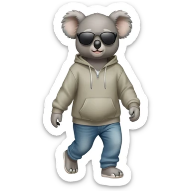 anthropomorphised koala full body wearing a hoodie and jeans dark sunglasses walking sticker