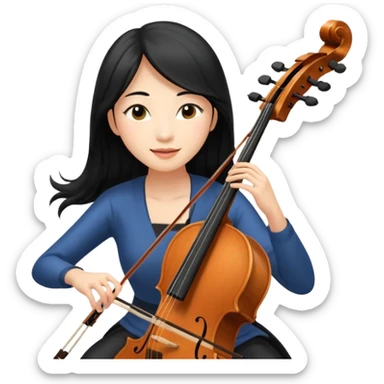asian woman with black long hair and long eyelashes playing cello sticker