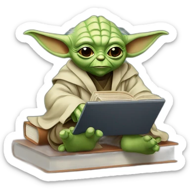 Master Yoda with books and laptop sticker