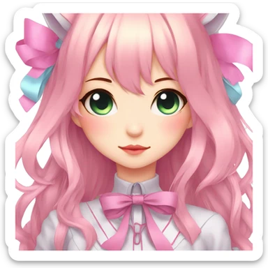 Edgy Kawaii Cute Cool Beautiful Elegant Pretty Pastel Anime Catgirl with ribbons sticker