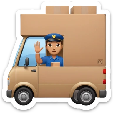 delivery truck with a supplier waving from the window, back of the truck completely filled with packages sticker