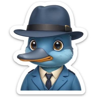 cute blue platypus with a detective hat and monocle on his eye, no  hands, looks like a platypus but blue sticker