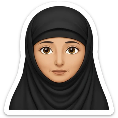 an old emirati women wearing traditional cloths covers her face with burg'a a;; the cloths and burqa'a are black no accessories sticker