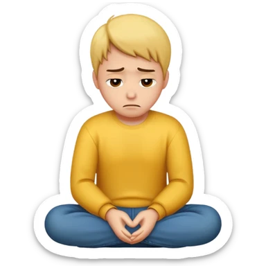 A person sitting with sad feeling sticker