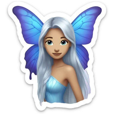 Beautiful, blue flower, fairy, blue, silver, purple, long hair, big butterfly wings sticker