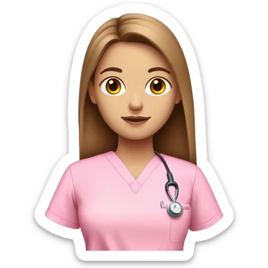 White girl with long brown hair in pink scrubs  sticker