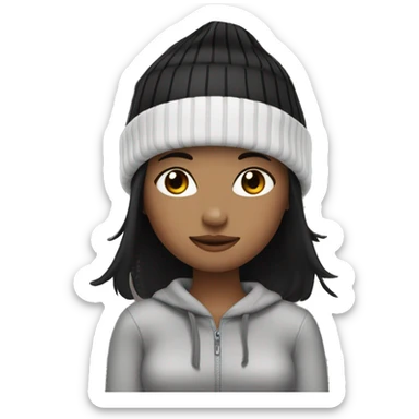 White girl with short black hair wearing a beanie  sticker