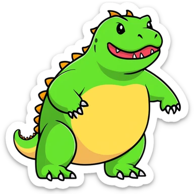 A fat komodo dragon with a bloated stomach, mid-hiccup with its body bouncing slightly from the hiccup sticker