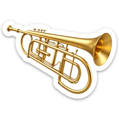 Cinematic Realistic Trombone, sleek brass slide extending dynamically, subtle scratches adding authenticity, warm golden reflections bouncing off the metal, glowing with a bold and resonant musical energy. sticker