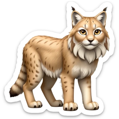 Cinematic-Lynx-Realistic-Full-Body-Standing on all fours-Emoji – head tilted dramatically, fur with faint spotting, long legs and large paws poised elegantly, simplified yet realistic focused features, highly detailed, glowing with an almost sarcastic glow zoomed out showing fluffy shoulders sticker