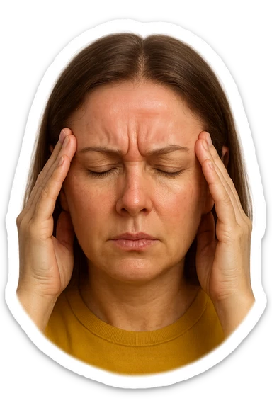 emoji stile iphone di donna con mal di testa, iperrealistico 4k sticker