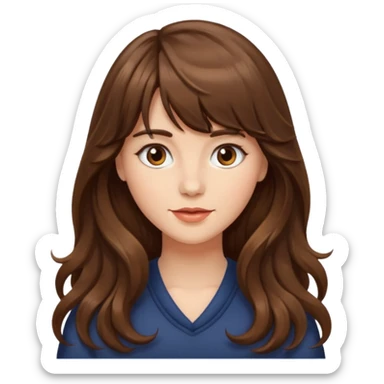Chica ondulada de cabello castaño largo con flequillo  sticker