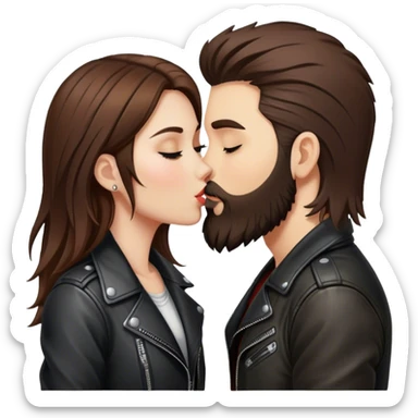 A rocker girl with kissing a brunette boy with a beard and leather jacket  sticker