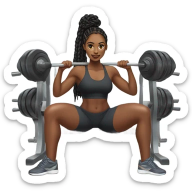 Black woman with long knotless braids with a slim thick build, doing leg day at the gym  sticker