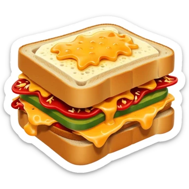 spicy sucuk sandwich object icon, toasted bread, sliced spicy sucuk inside, melted cheese, red chili peppers, steam coming out, 3D cartoon, mobile game icon style, centered, clean background, soft shadow, no text, no watermark
 sticker