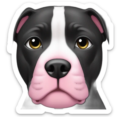 Half body Black pitbull with pink mark on upper nose, with a thin white line from nose to forehead sticker