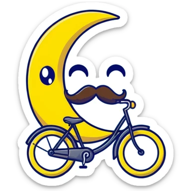 yellow crescent moon with a fancy handlebar mustache and cute smiling face sticker