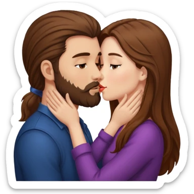 bearded man and woman with long brown hair kissing sticker