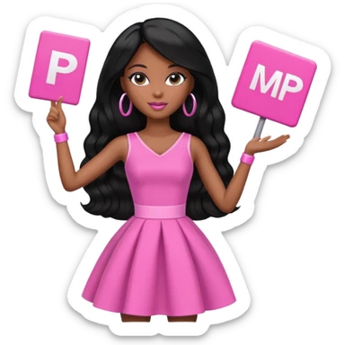 Black barbie, long black  hair, pink dress holding mvp sign  sticker