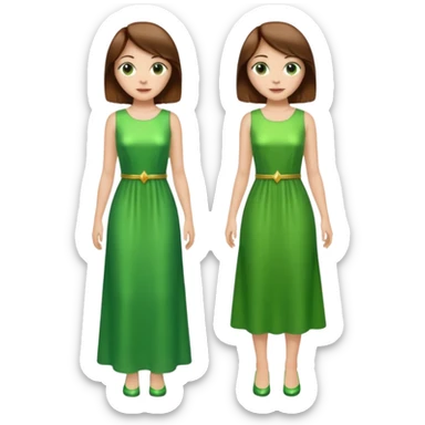 woman lshort brown hair green shiney long dress full body sticker