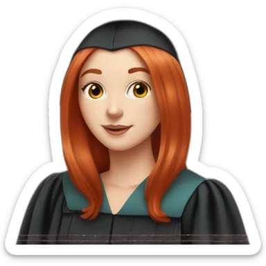 redhead white woman medium long straight hair, celebrating graduation with tarot cards sticker