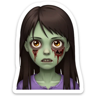 girl zombie with long dark brown straight hair with side bangs sticker