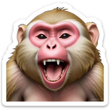 Cinematic Cute Yawning Macaque Portrait Emoji, Head tilted slightly with a dramatic, wide-open yawn, showcasing a gently textured face with half-closed, sleepy eyes and an open, relaxed mouth, Simplified yet irresistibly adorable features, highly detailed, glowing with a soft, cozy glow, high shine, relaxed yet expressive, stylized with a dash of whimsical charm, soft glowing outline, capturing the essence of a drowsy yet affectionate primate that appears ready to stretch out for a nap! sticker